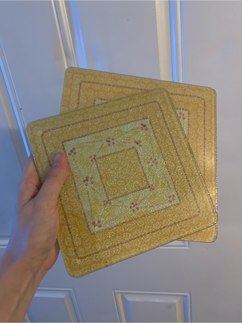 Temptations Old World Green Square Trivets Tempered Glass Set Of Two new